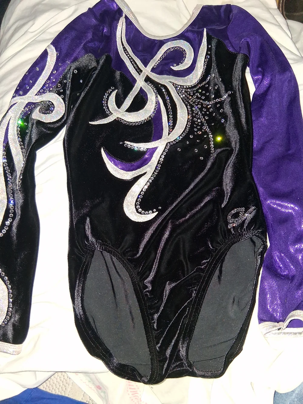 GK Elite Gymnastics Competition Leotard Purple Black Rhinestone AXS